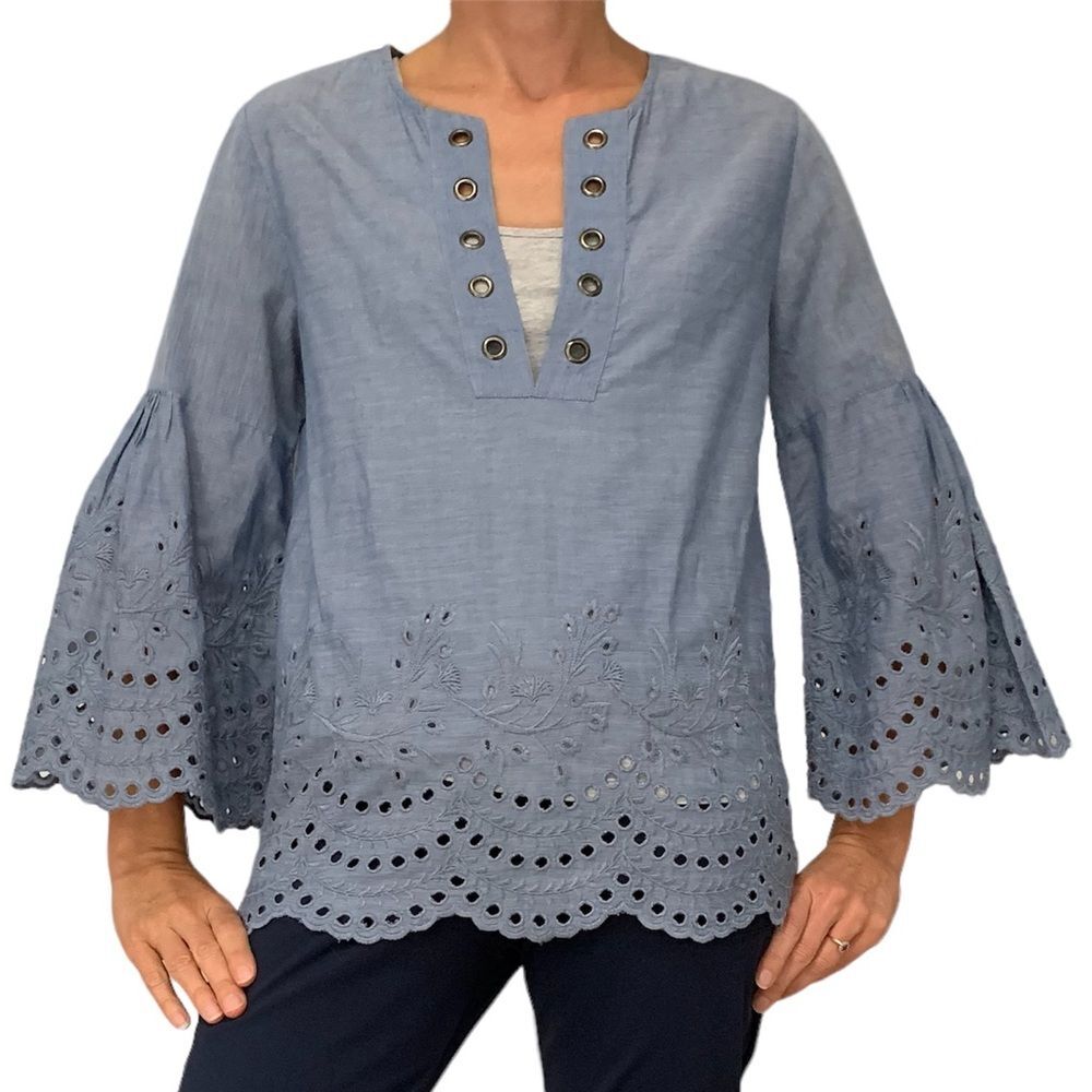 St. Roche women’s v-neck three-quarter sleeves eyelet blouse size xsmall